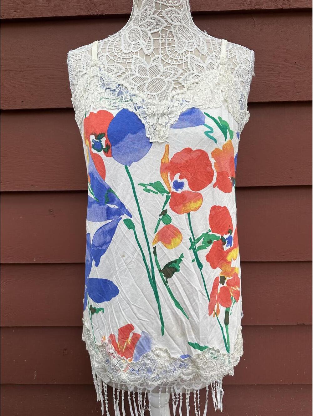 Lane Bryant‎ Y2K Floral Lace Cami Tank Top Cottage Fairycore Boho Multi Color